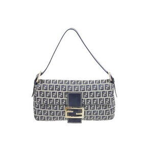 FENDI Mamma Bucket Zucchino Handbag Canvas Leather Gray Navy Blue Bag